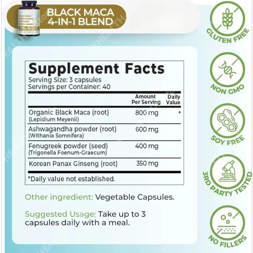 4-in-1 유기농 블랙 마카 뿌리 아슈와간다 호로파  - Valerian Root Capsule 리뷰 및 가격
