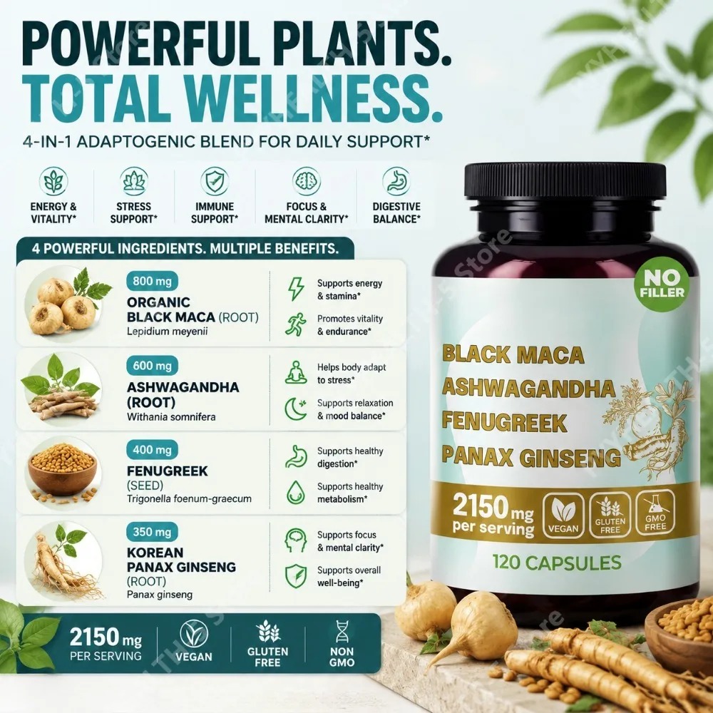 4-in-1 유기농 블랙 마카 뿌리 아슈와간다 호로파  - Valerian Root Capsule 리뷰 및 가격